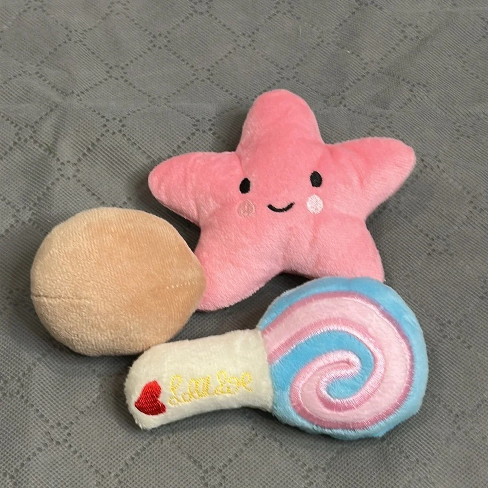Vibrant Plush Cat Toy Set with Star Rattle Ball & Lollipop toy set of 3 NWT